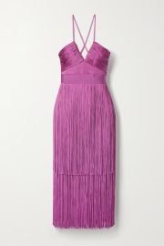 Magenta Fringed bandage midi dress  HERV LGER  NET-A-PORTER at Net a Porter