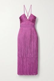 Magenta Fringed bandage midi dress HERV LGER NET-A-PORTER at Net a Porter