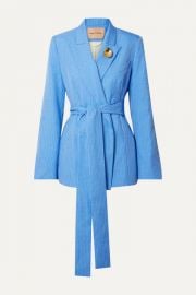 Maggie Marilyn -   NET SUSTAIN Just Getting Started belted pinstriped woven wrap blazer at Net A Porter