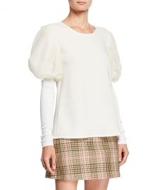 Maggie Marilyn It  x27 s A New Day Puffed-Sleeve Gauze Trimmed Crepe Top at Neiman Marcus