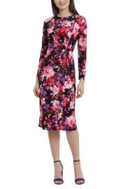 Maggy London Floral Front Twist Long Sleeve Midi Dress at Nordstrom