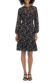 Maggy London Floral Lace Long Sleeve Fit Flare Dress at Nordstrom