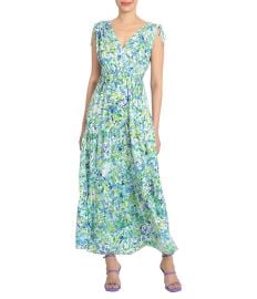 Maggy London Floral Print V-Neck Sleeveless Tie Shoulder Tiered Dress Dillardx27s at Dillards