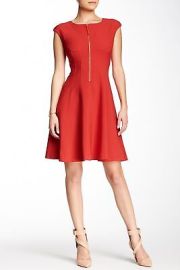 Maggy London Front Zip Crepe Flare Dress SZ 8 New Red eBay at eBay