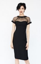 Maggy London Illusion Yoke Crepe Sheath Dress in Black at Nordstrom