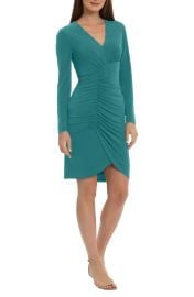 Maggy London Ruched Long Sleeve Sheath Dress in Green Blue Slate at Nordstrom Rack