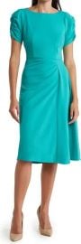 Maggy London Short Ruched Sleeve Pleated Skirt Dress in Spectra Green at Nordstrom Rack