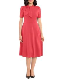 Maggy London Tie Neck Short Sleeve Crepe Dress at Nordstrom