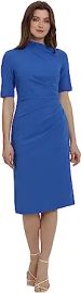 Maggy London Women39s Side Pleat Dress with Asymmetric Neck and Elbow Sleeves at Womens Clothing store at Amazon