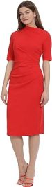 Maggy London Women39s Side Pleat Dress with Asymmetric Neck and Elbow Sleeves at Womens Clothing store at Amazon