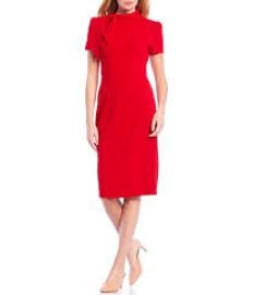 Maggy London Women39s Solid Crepe Midi Short Sleeve Sheath with Neck Tie at  Womens Clothing store at Amazon