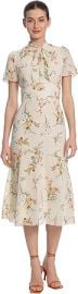 Maggy London Womenx27s Floral Printed Neck Tie Short Sleeve Midi Dress at Womens Clothing store at Amazon