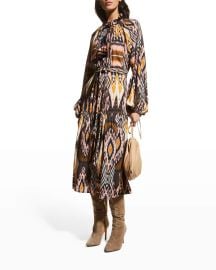 Magnolia Abstract-Print Belted Midi Dress at Neiman Marcus