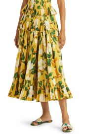 Magnolia Floral Print Tiered Stretch Cotton Midi Skirt by Oscar de la Renta at Nordstrom