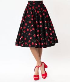 Magnolia Place 1950s Black amp Red Cherry Print Swing Skirt ndash at Unique Vintage