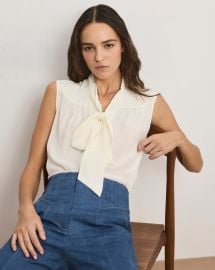 Magnolia Tie-Neck Blouse in Dove Off-White at Veronica Beard