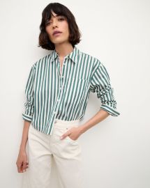 Maia Cropped Striped Shirt in Green amp White at Veronica Beard