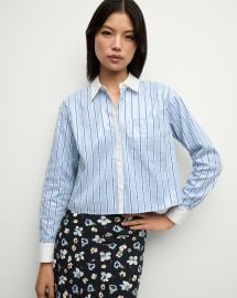 Maia Sequin Shirt in Blue amp White Stripes at Veronica Beard