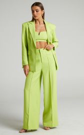 Maida V-Front Crop Top and Wide Leg Pants Two Piece Set in Lime Showpo USA at Show Po