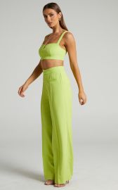 Maida V-Front Crop Top and Wide Leg Pants Two Piece Set in Lime Showpo USA at Showpo