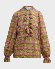 Maison Common Floral Print Carmen Miranda Blouse With Detachable Jabot at Neiman Marcus