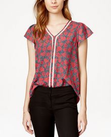 Maison Jules Crochet-Trim Printed Flutter-Sleeve Top Only at Macys at Macys