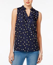 Maison Jules Lemon-Print Ruffle-Neck Top  Only at Macy s at Macys