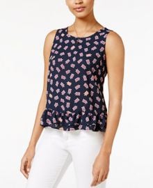 Maison Jules Ruffle-Hem Top in Navy at Macys