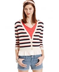 Maison Jules Striped Ruffle Cardigan - Sweaters - Women - Macys at Macys