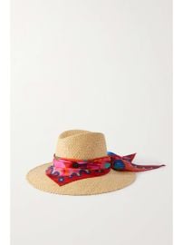 Maison Michel Kate Printed silk trimmed Raffia Hat at Net a Porter