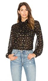 Maison Scotch Sheer Star Tie Neck Blouse in Black  amp  Gold from Revolve com at Revolve