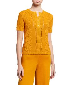 Maison Ullens Cable-Knit Short-Sleeve Top at Neiman Marcus