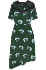 Maje - Asymmetric lace-trimmed floral-print crepe de chine dress at Net A Porter