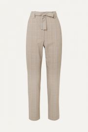 Maje - Belted checked woven tapered pants at Net A Porter