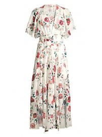 Maje - Floral Smocked Waist Handkerchief Midi Dress at Saks Fifth Avenue