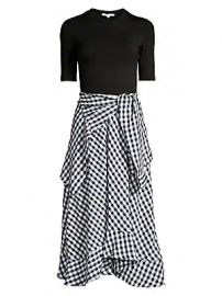 Maje - Rapri Mixed-Media Gingham Midi Dress at Saks Fifth Avenue