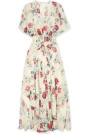 Maje - Shirred floral-print georgette midi dress at Net A Porter