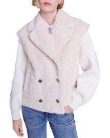 Maje Belere Double Breasted Layered Look Sherpa Jacket Bloomingdales at Bloomingdales