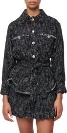 Maje Bleus Belted Tweed Organic Cotton blend Jacket at Nordstrom