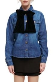 Maje Candy Velvet Bow Denim Shirt at Nordstrom