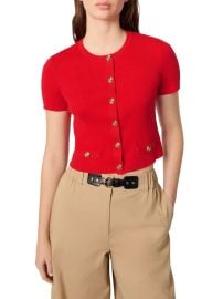Maje Cropped Short Sleeve Cardigan With Gold Buttons at Saks Fifth Avenue