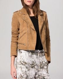 Maje Jacket - Basalta Suede Moto at Bloomingdales