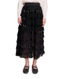 Maje Josephy Sequined Ruffled Maxi Skirt Bloomingdales at Bloomingdales