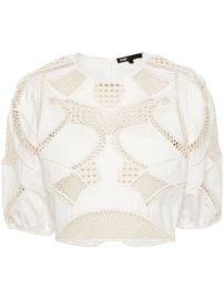 Maje Liany Cotton Embroidered Top in Ecru at Farfetch