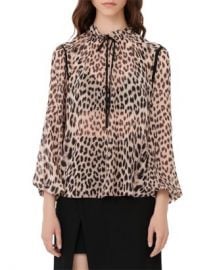 Maje Lip Leopard Print Tie Neck Top Women - Bloomingdale s at Bloomingdales