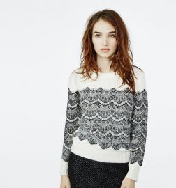 Maje Mesh Sweater with Applied Lace at Maje