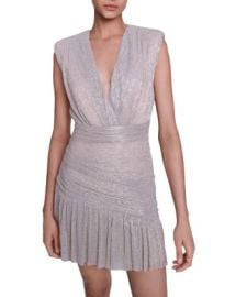 Maje Metallic Plunge Neck Mini Dress Bloomingdales at Bloomingdales