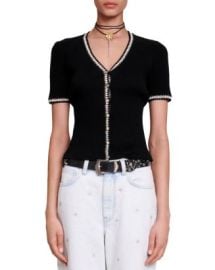 Maje Mimocrochet Short Sleeve Cardigan Bloomingdales at Bloomingdales