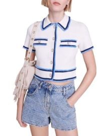 Maje Mirsala Short Sleeve Cropped Cardigan Bloomingdales at Bloomingdales