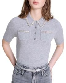 Maje Mylenva Rhinestone Trim Polo Sweater Bloomingdales at Bloomingdales